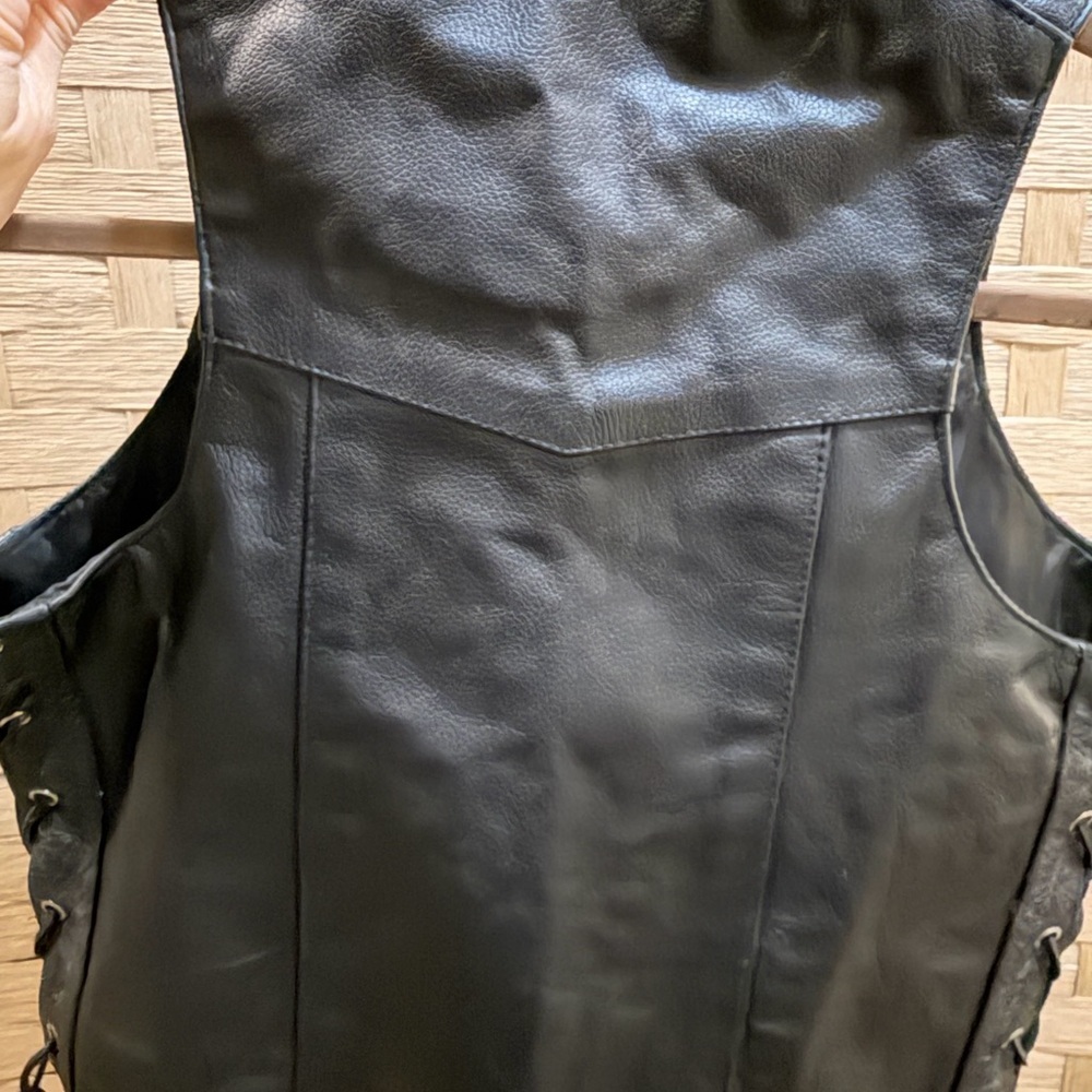 Vintage UNIK Black Leather Lace-Up Vest Boho Biker Western Festival Size M/L - Picture 4 of 6